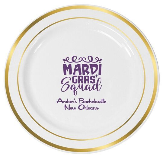 Mardi Gras Squad Premium Banded Plastic Plates